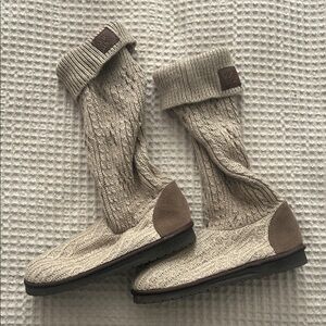 Muk Luks Knit Slipper Boots in Cream